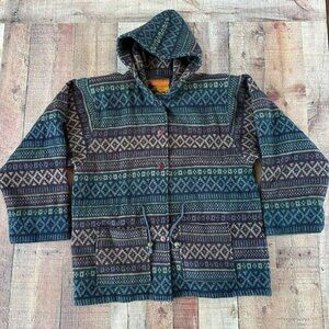 Outbrook Wool green Navajo tribal print button down poncho women's 2xl